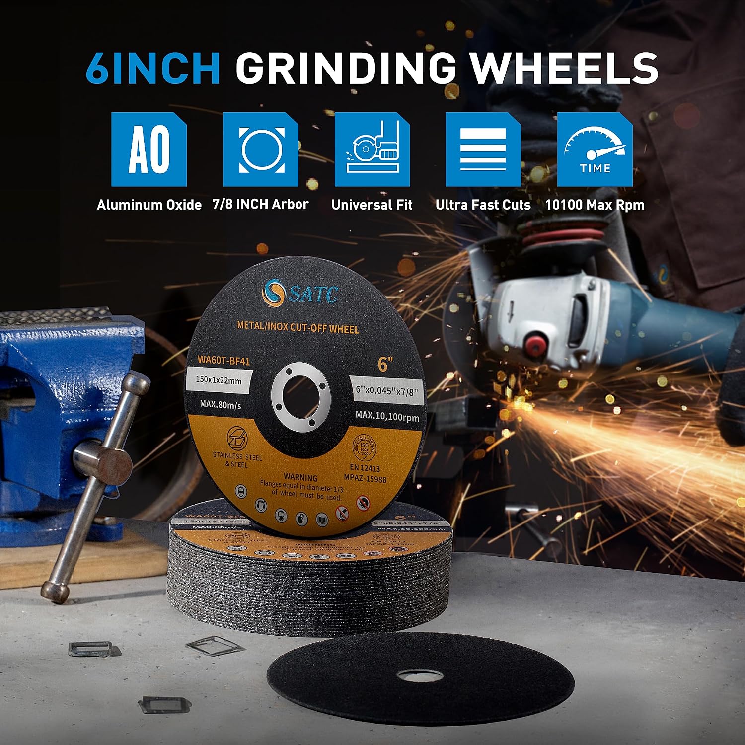 Thumbnail 6 de S SATC 201 6-Inch Cut-Off Wheels for Metal, 25-Pack, Aluminum Oxide