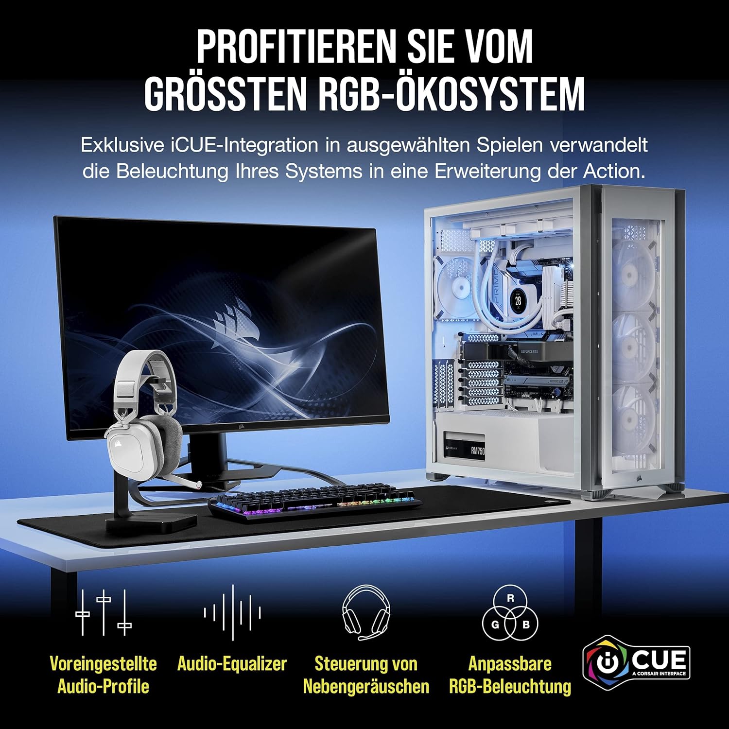 Thumbnail 6 de Corsair HS80 RGB Wireless Multiplattform Gaming-Headset (Dolby Atmos, iCUE, omnidirektionales Mikrofon) in Weiß