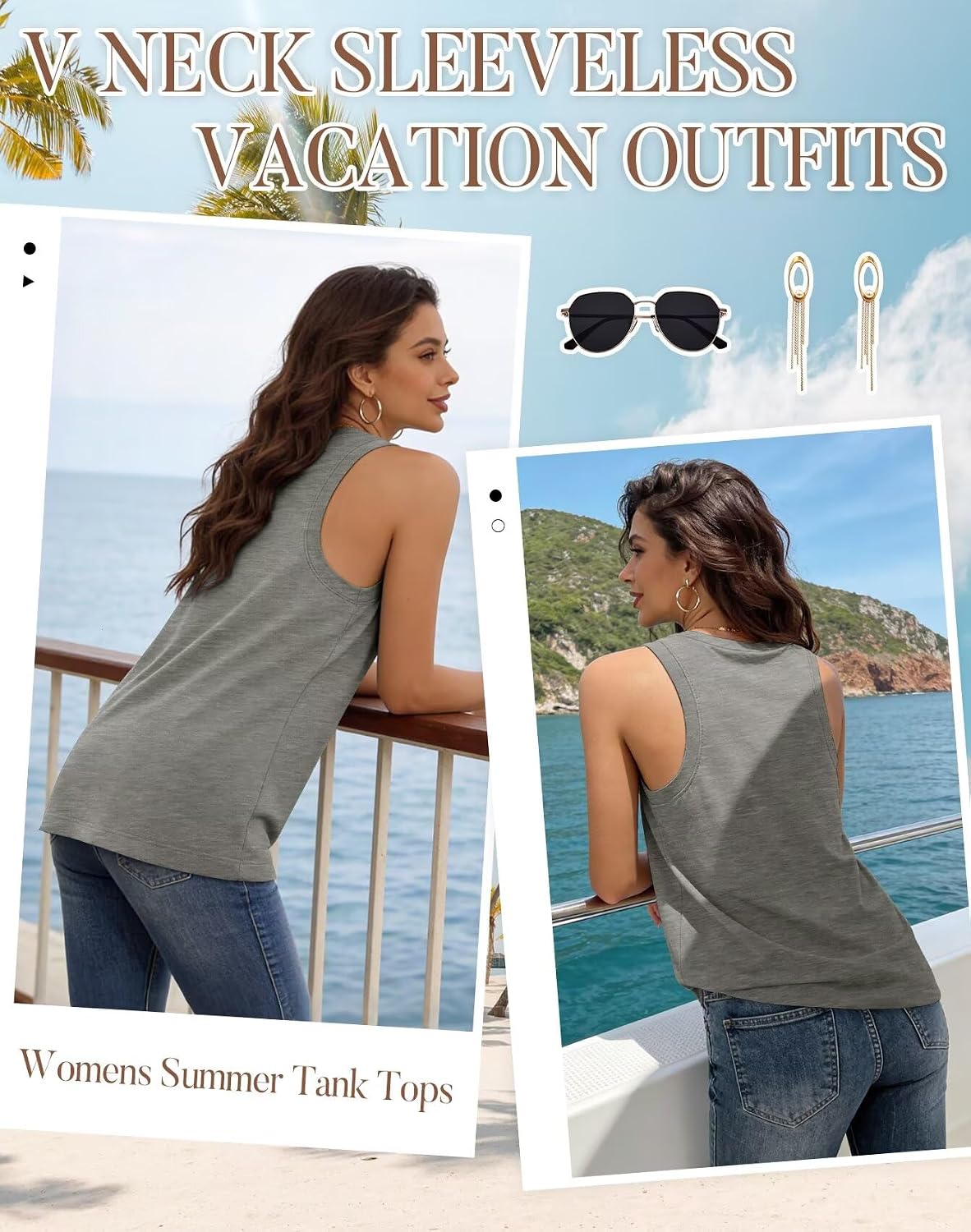 Detalle de KKJ 3 Pack Women's Tank Tops: 2026 Summer V-Neck Loose Fit Sleeveless Tees