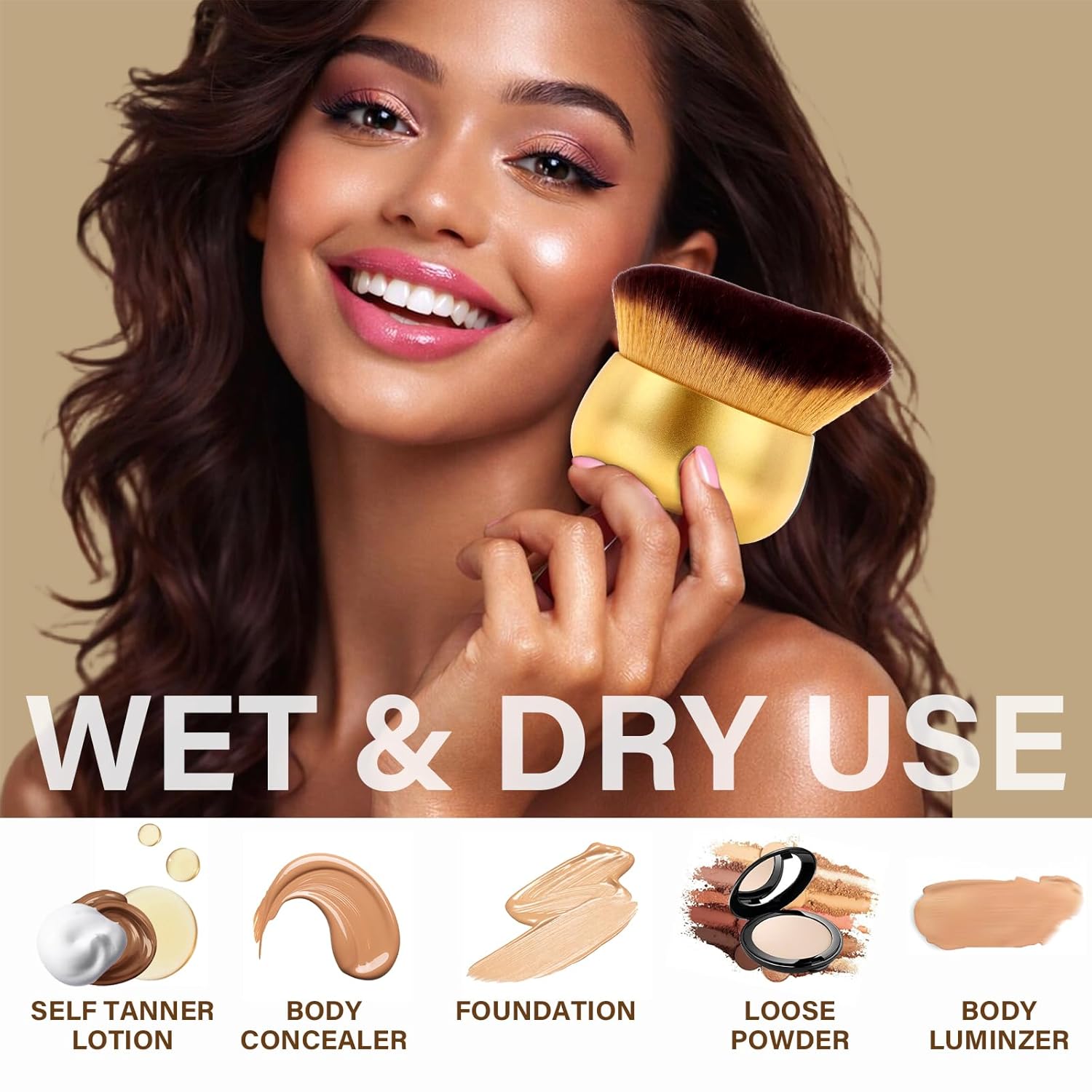 Detalle 2 de Extra Large Body Makeup Brush: 75 mm Kabuki for Even Self Tanner & Body Makeup