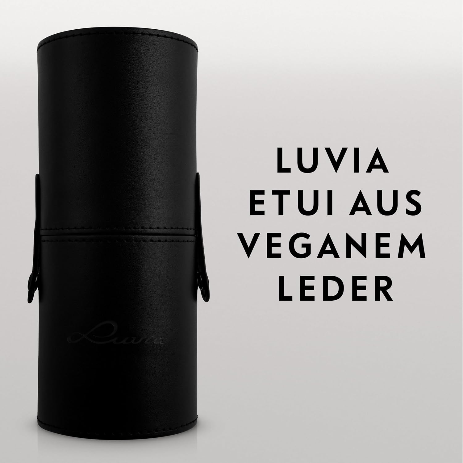 Detalle de Make-up Pinselset 15-teilig vegan von Luvia Cosmetics – 12 Profi-Pinsel, Blender, Reinigungsmatte und veganem Leder‑Etui