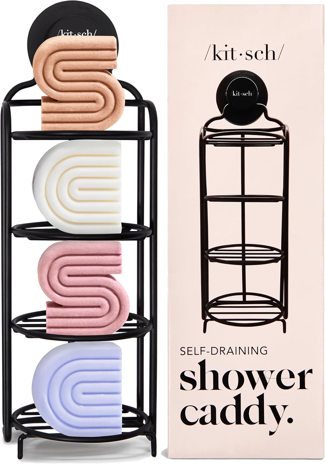 Detalle de Kitsch Hanging Shower Caddy with Suction Cup – self-draining bar soap holder for shampoo and conditioner bars