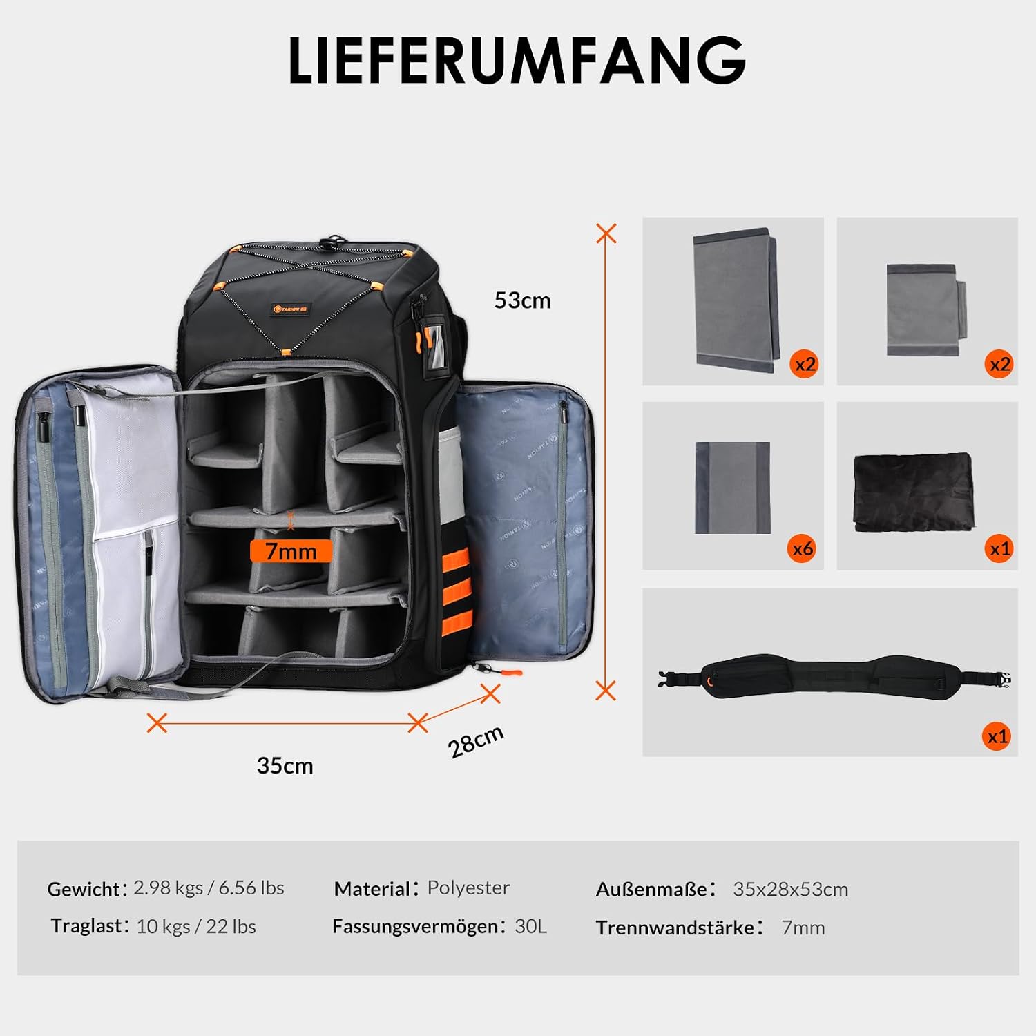 Thumbnail 6 de TARION Flightpro FPV Drohnen Rucksack – wasserdichte Transporttasche für FPV Racing, Brille & Fernbedienung