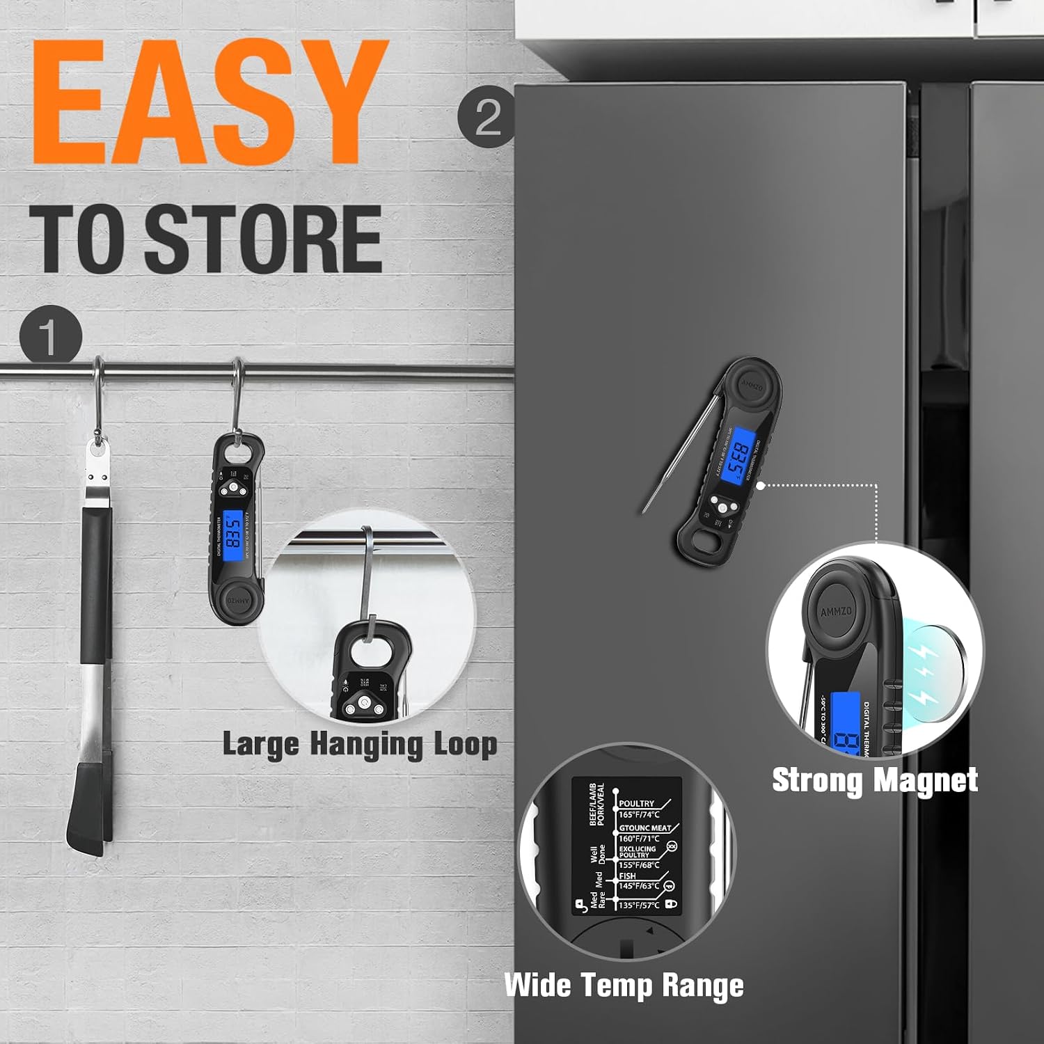 Detalle 2 de AMMZO EK-01 Digital Meat Thermometer with Backlit Display and IP67 Rating