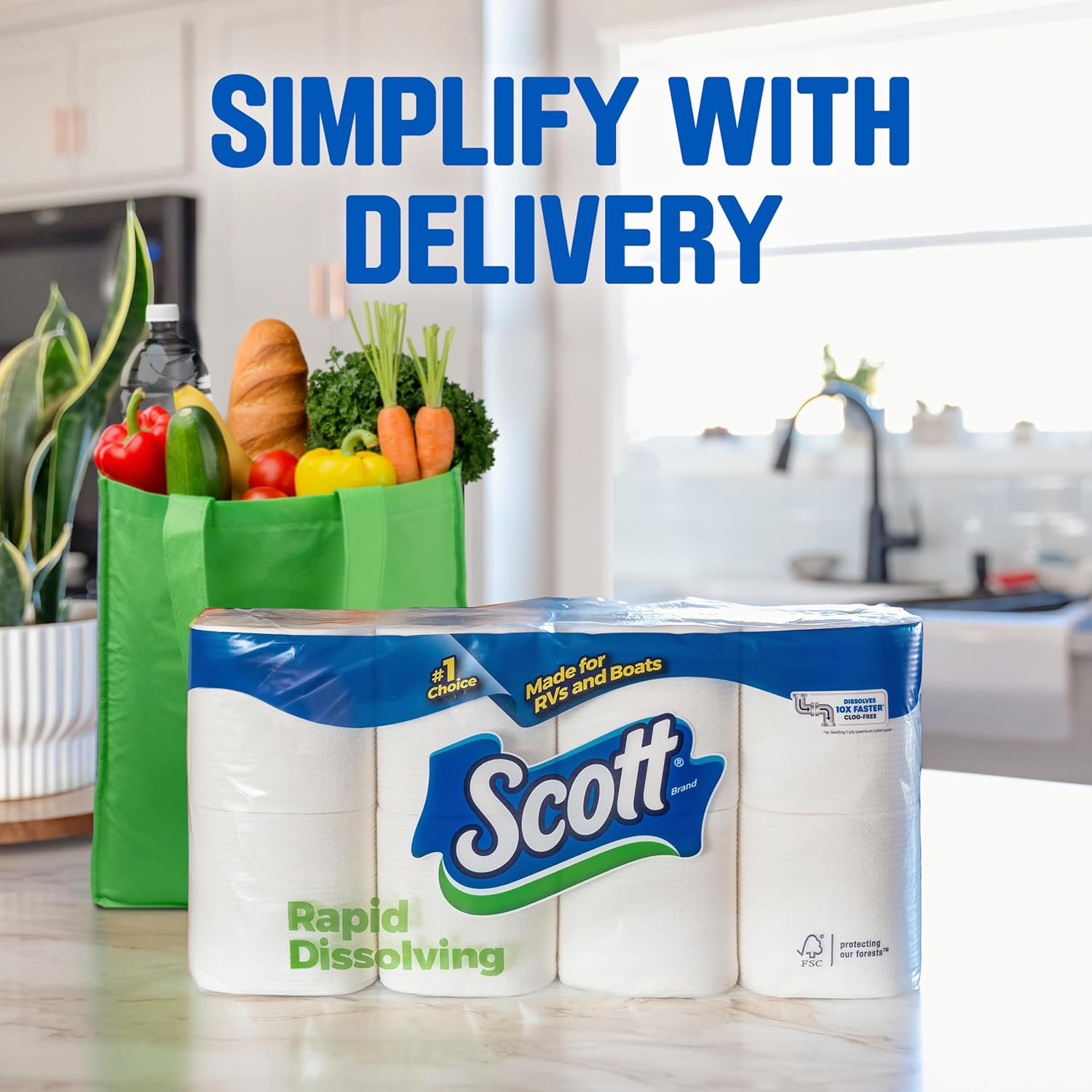 Detalle de Scott Rapid-Dissolving Toilet Paper: 48 Double Rolls, 1-Ply, Septic-Safe and RV/Boat Ready