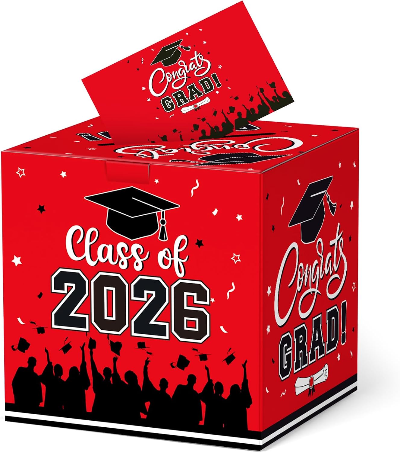 Detalle de PERFQU Graduation Card Box 2026 – Class of 2026 Red & Black Card Holder for Graduation Party Decor
