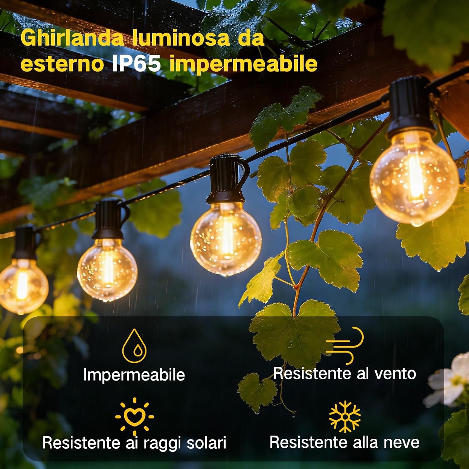 Thumbnail 2 de Catena Luminosa Esterno 30M IP65 con Luci LED G40 Dimmerabili e Telecomando – Giardino, Terrazze e Festività