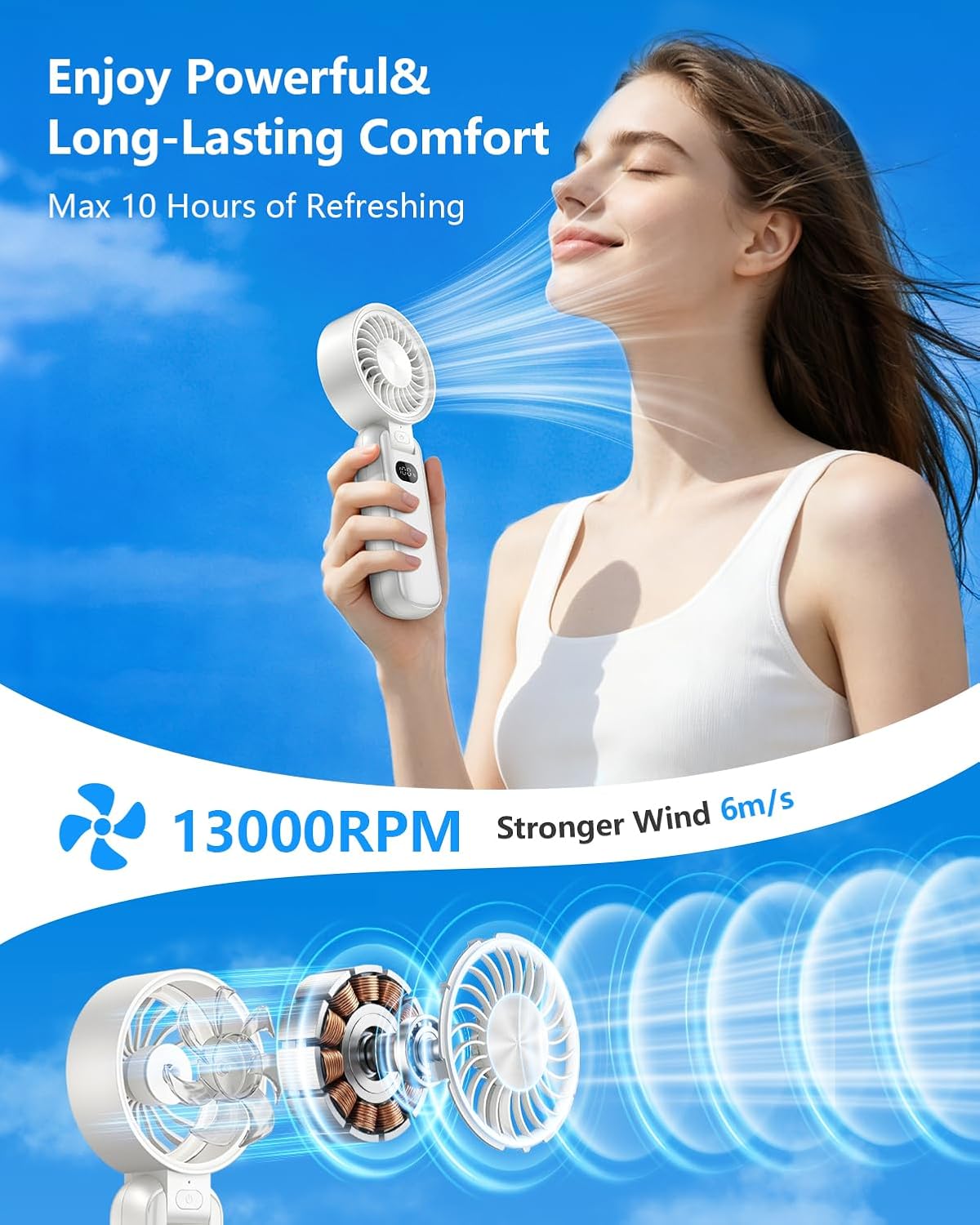 Thumbnail 3 de BIVBTP Ultra Handheld Fan USB Rechargeable — Portable, Foldable Mini Fan with 4 Speeds and 3600mAh Battery