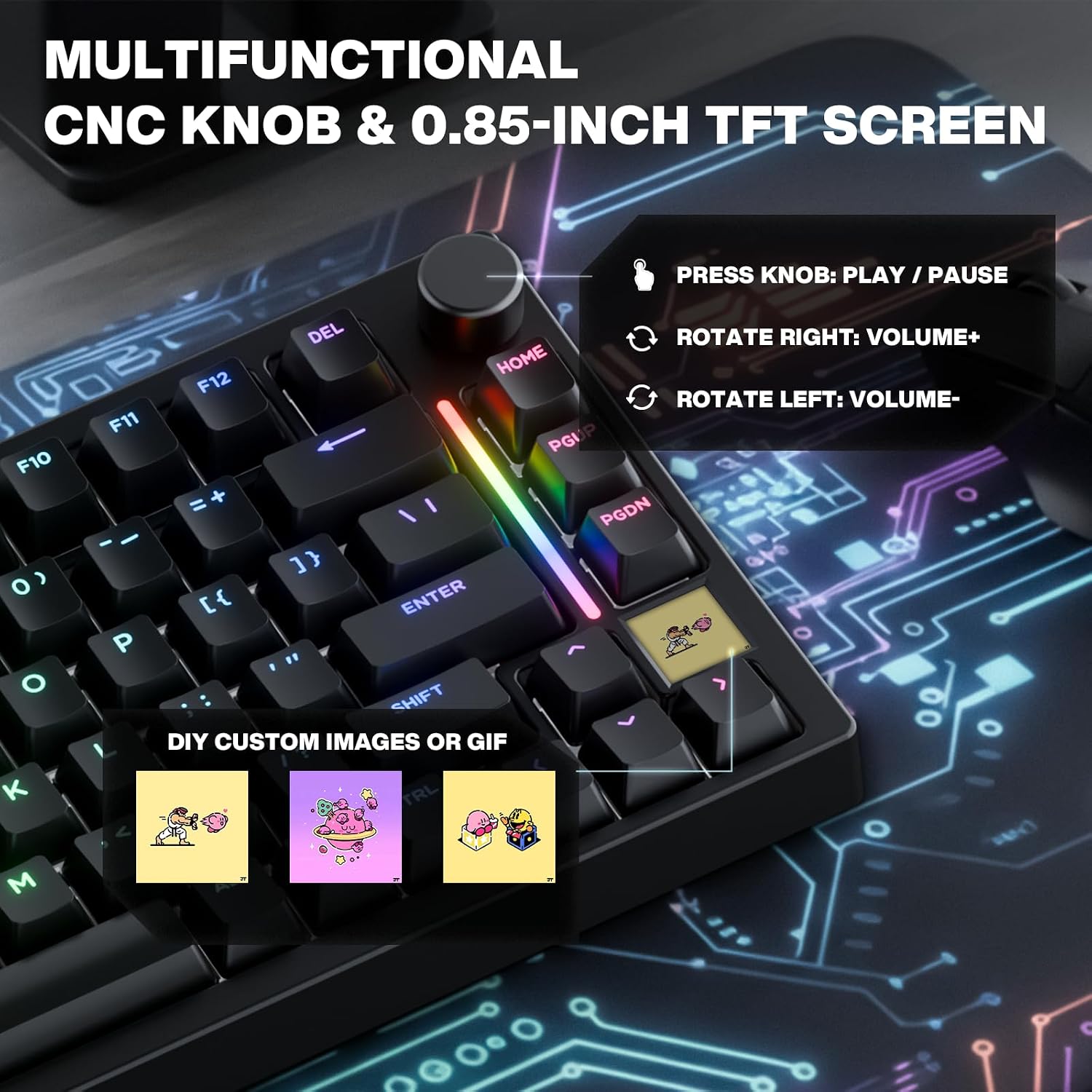 Detalle de GK GAMAKAY TK75HE V2 75% Rapid-Trigger Gaming-Tastatur mit TFT, ISO-DE (QWERTZ) und Hall-Effekt-Switches