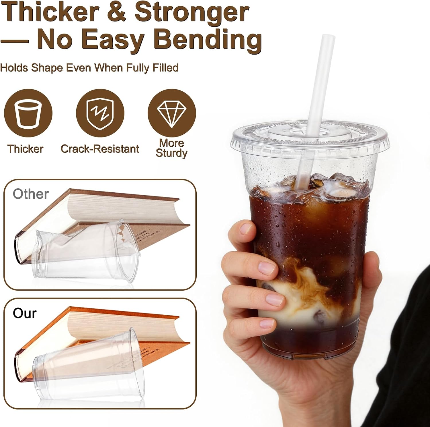Detalle 2 de Lideropa 100 Pack 16oz Clear Plastic Cups with Lids and Straws