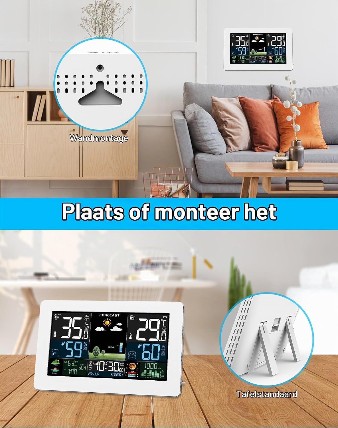 Thumbnail 6 de HAOYAO EM3378QX-DCF weerstation met buitensensor en kleurendisplay