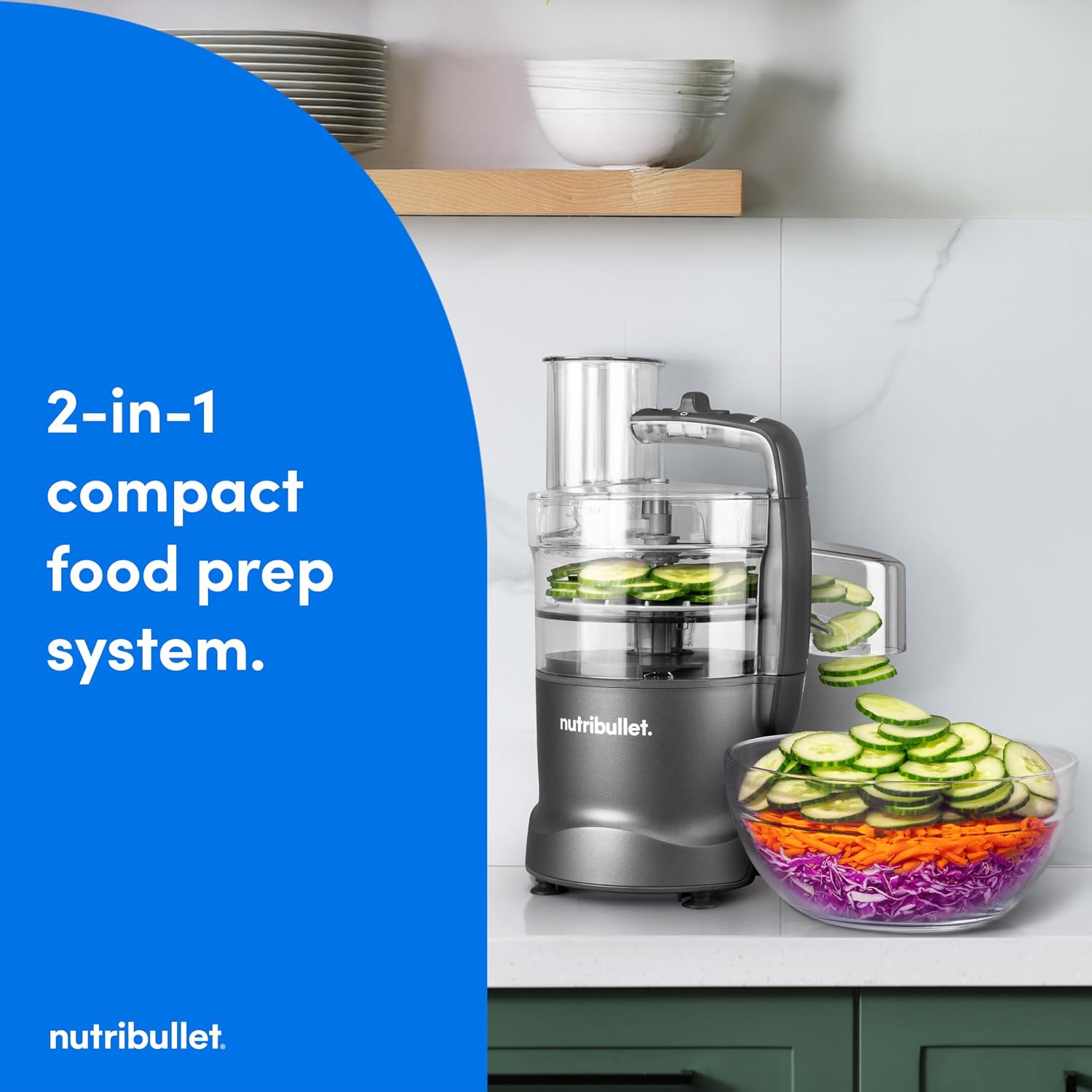 Detalle 2 de NutriBullet Limitless Food Processor, 5.5-Cup Bowl, 600W, Gunmetal Gray