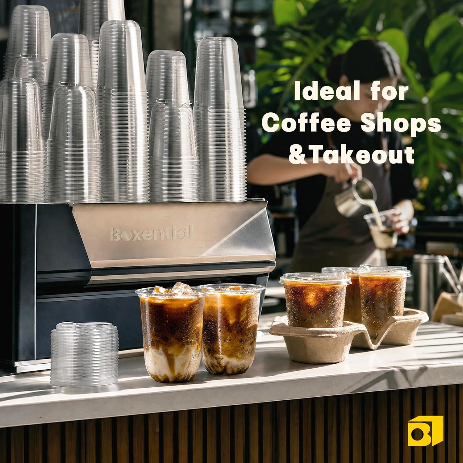 Thumbnail 6 de Boxential 100 Pack 16 oz Round Bottom Disposable Cups with Strawless Lids