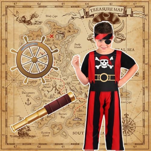 Detalle de AOMIG piratenkostuum voor kinderen, 4-delige set in rood en zwart