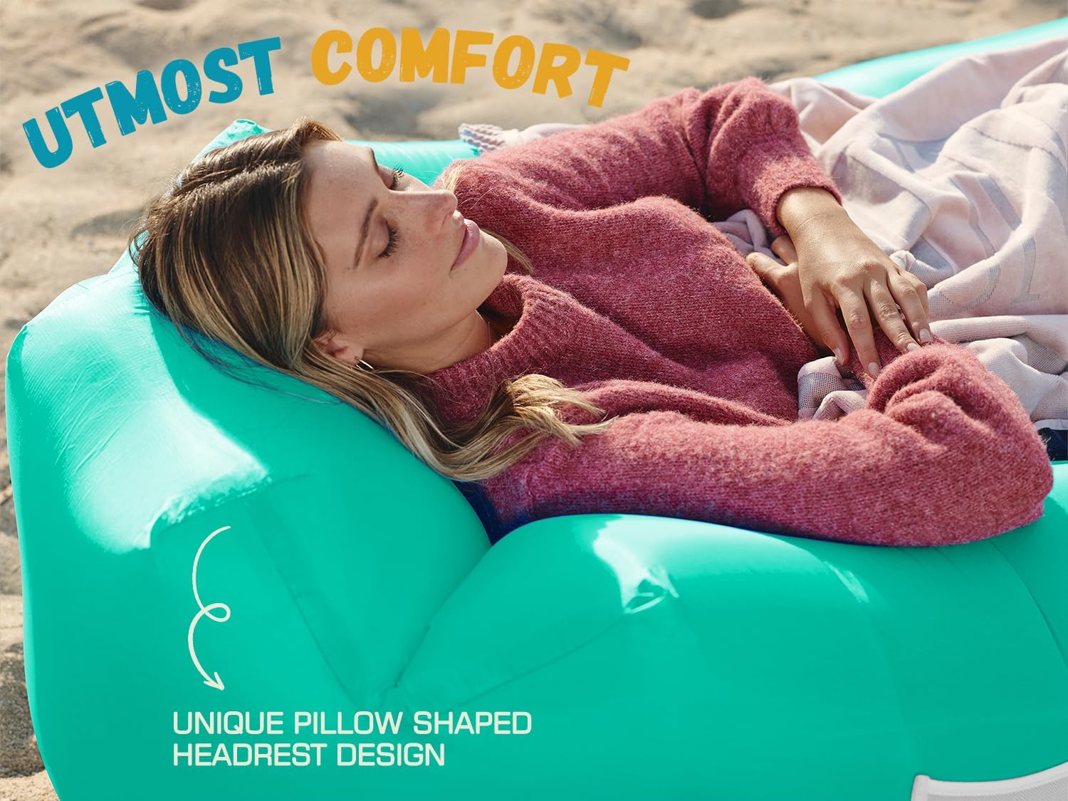 Thumbnail 5 de WEKAPO Air Lounger Inflatable Sofa with Built-In Pillow, 210T Rip-Stop Polyester