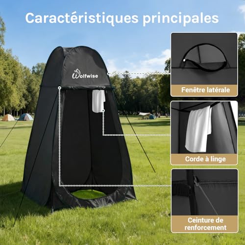 Thumbnail 6 de WolfWise Tente de Douche Pop Up Toilette Cabinet de Changement – Abri de Plein Air 190 cm × 100 cm x 190 cm, Noir