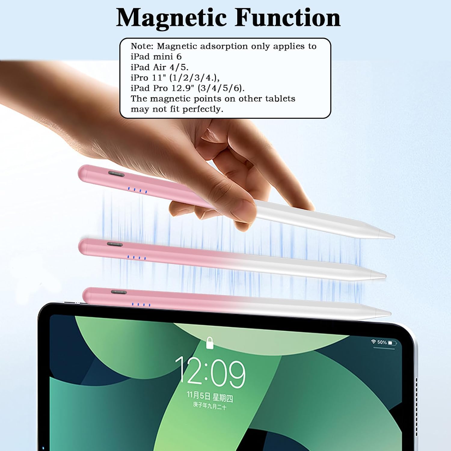 Detalle de Stylus Pens for Touch Screens: Type-C Tablet Pen with 4 Pom Tips, Gradient Pink