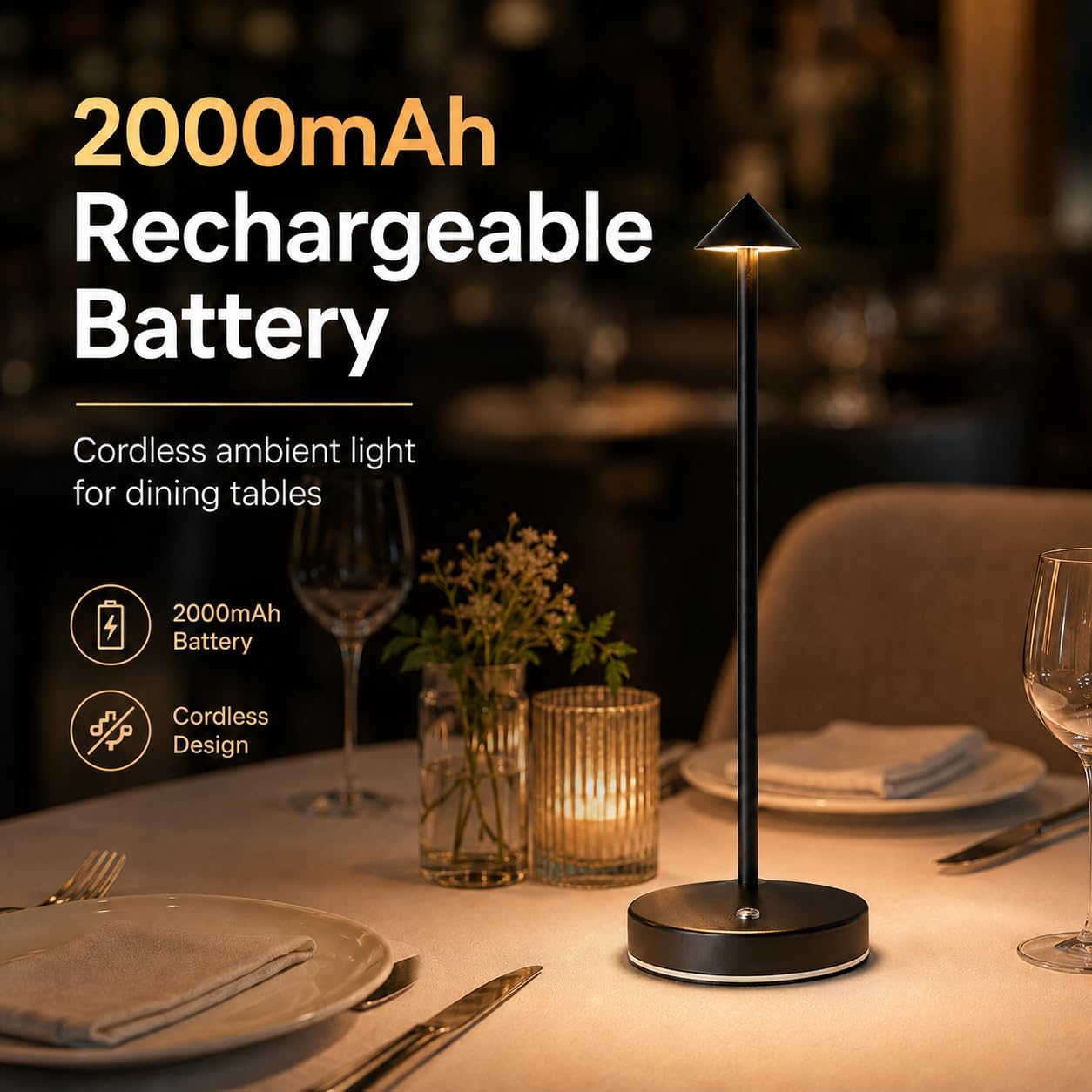 Detalle 2 de eypid Cordless Table Lamp, Black, Rechargeable LED with Touch Dimming