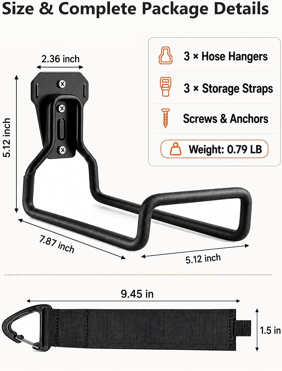 Thumbnail 6 de BIJOKETTEN Hose Holder-1Pack-Black Wall-Mount Metal Garden Hose Holder