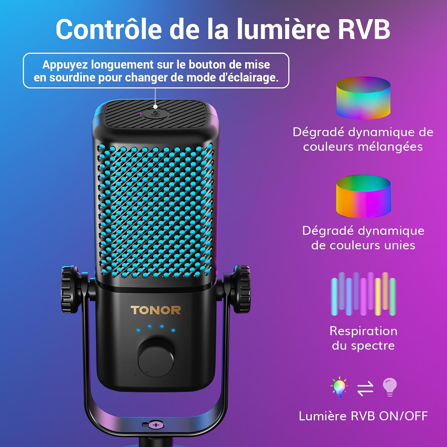 Detalle 2 de TONOR TCX3-gamingmicrofoon voor Xbox met RGB en tot 30 uur batterijduur