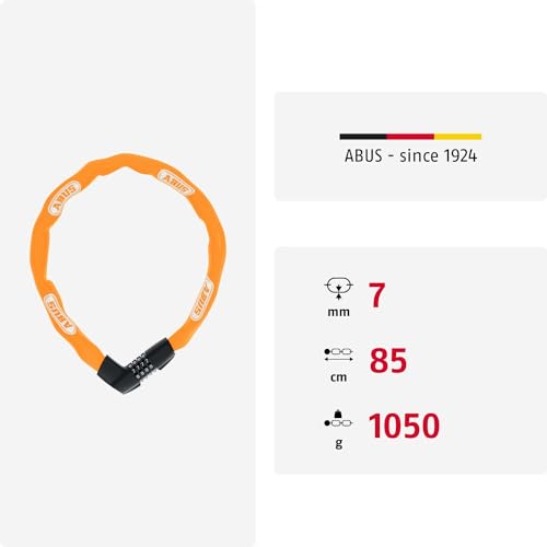 Thumbnail 2 de ABUS Kettenschloss Tresor 1385 – Zahlenschloss mit gehärteter 7 mm Vierkantkette, 85 cm, Sicherheitslevel 7, Orange