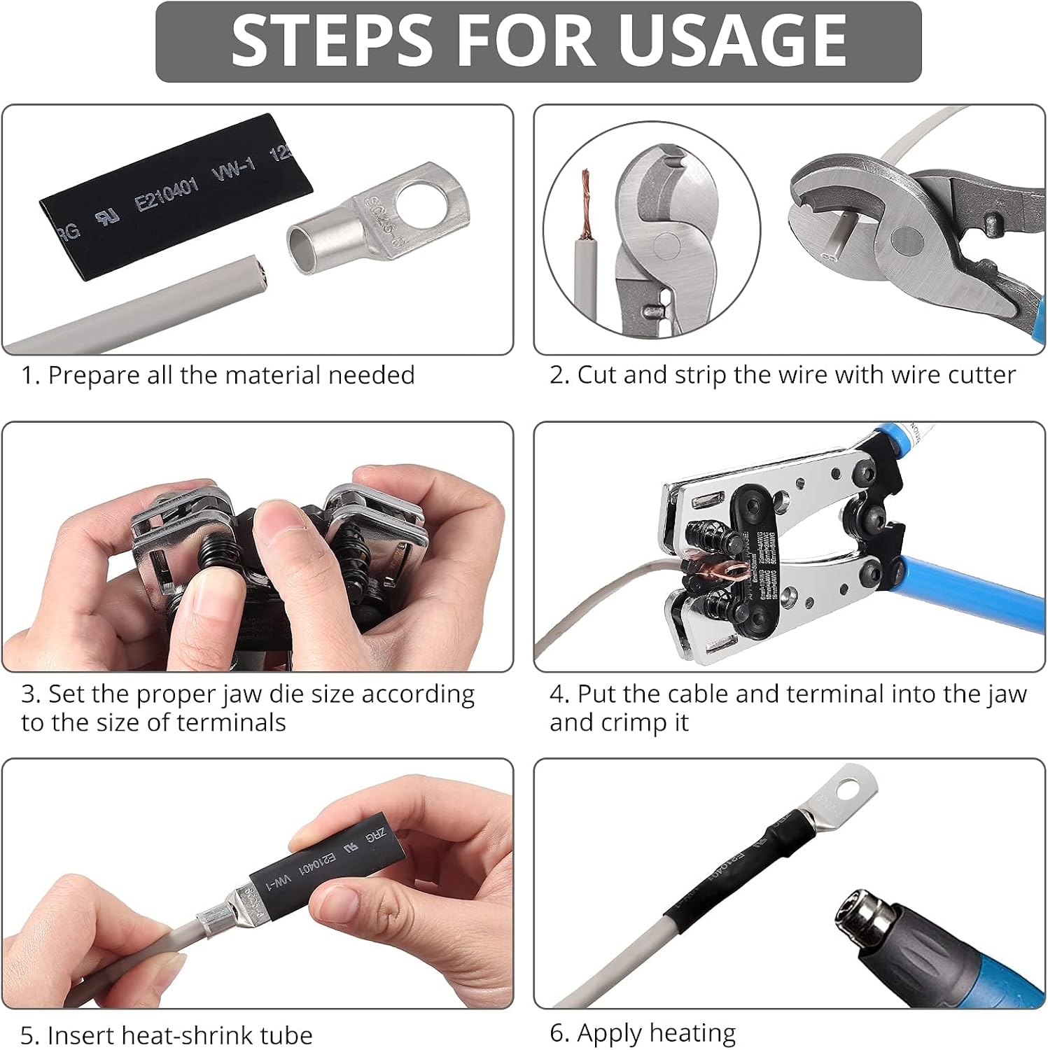 Detalle 2 de Proster PST319PST226 Crimping Pliers, 6–50mm² Dies, Cable Cutter & Terminals