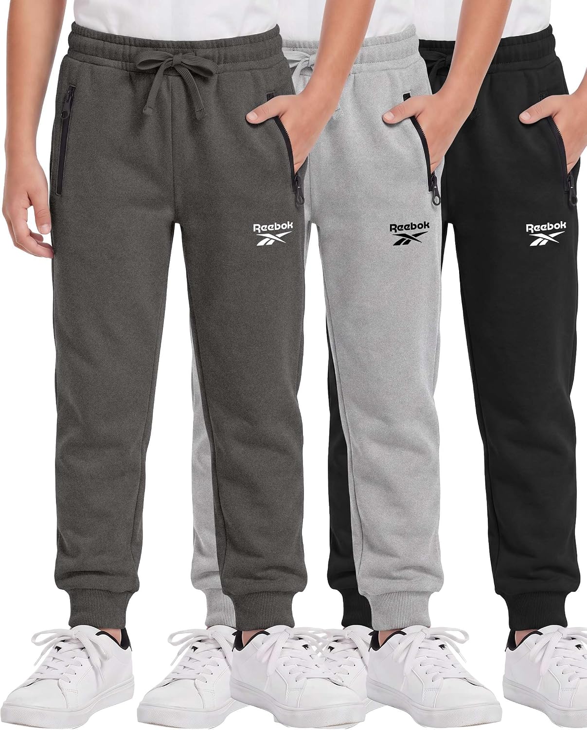 Detalle de Reebok Boys' Fleece Joggers, 3-Pack