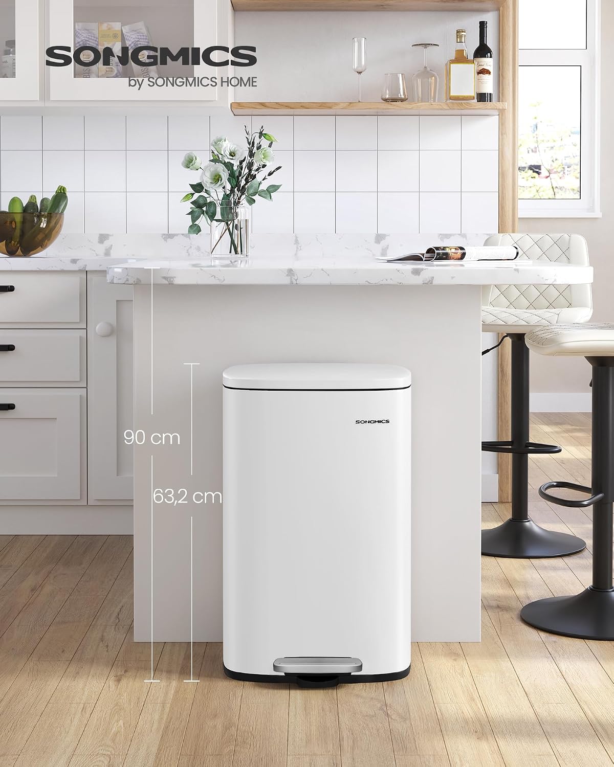 Detalle 2 de SONGMICS LTB101W01 50 Liter Mülleimer