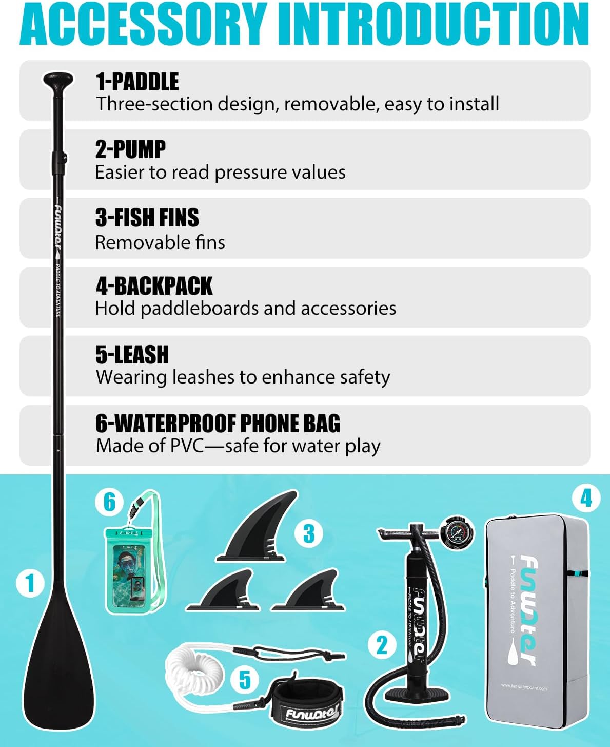 Detalle de FunWater 10'6" Inflatable Stand Up Paddle Board (Ultra-Light) with Non-Slip Deck & Paddleboard Accessories