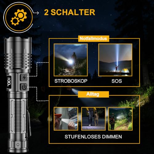 Thumbnail 2 de BEYSTE Taschenlampe LED Aufladbar 1000000 Lumen Extrem Hell – kompakt, flexibel, robust