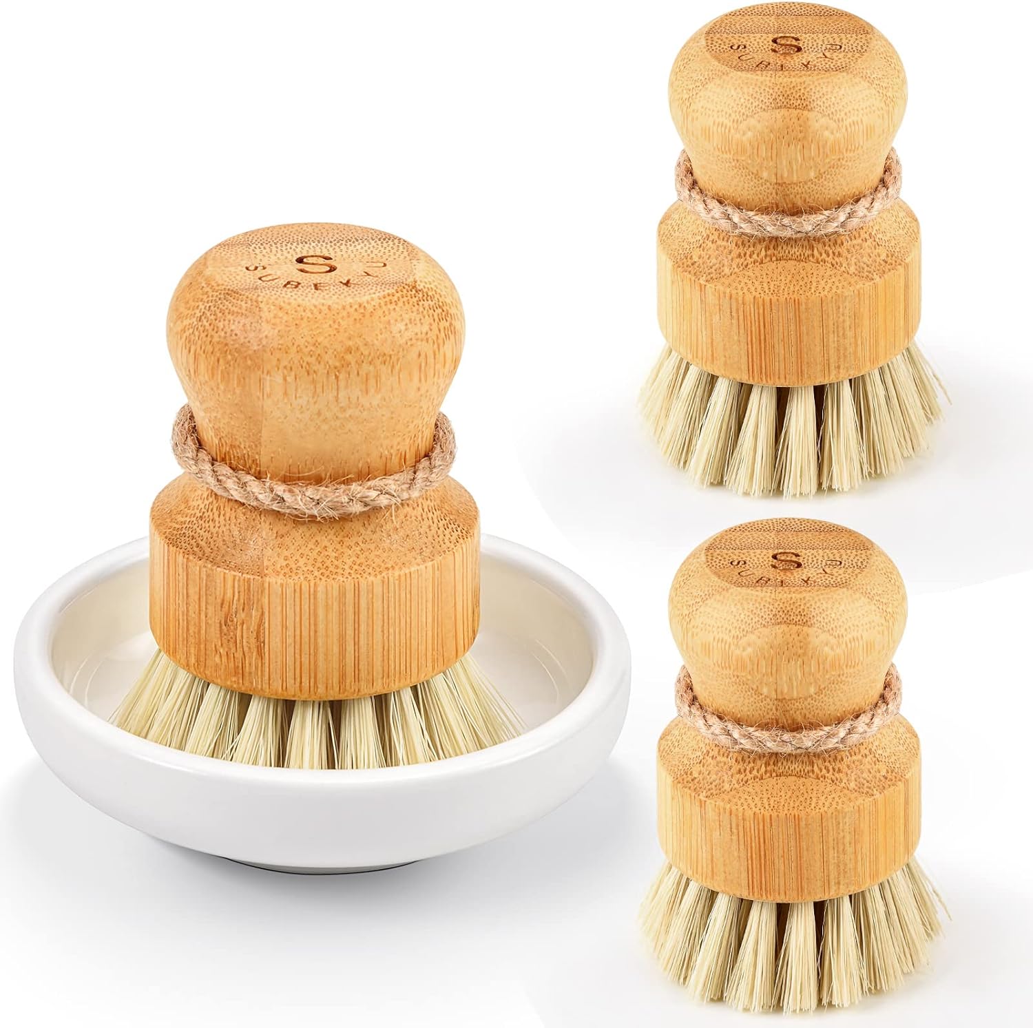 Detalle de Bamboo Dish Scrub Brushes, 3-Piece Set for Cast Iron and Everyday Kitchen Cleaning