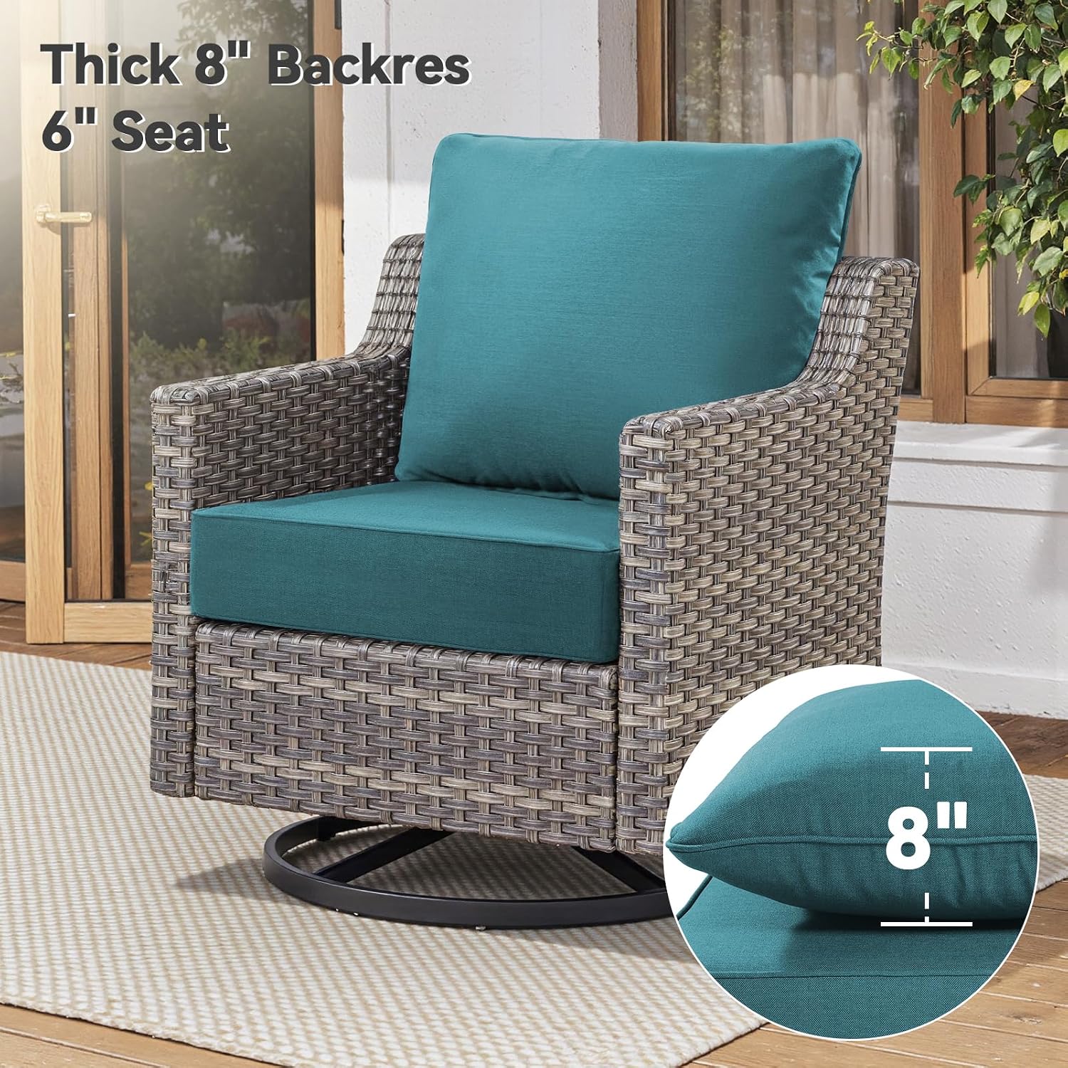 Thumbnail 6 de Pugire 22x24x6 Outdoor Patio Cushions, Peacock Green, Removable Covers