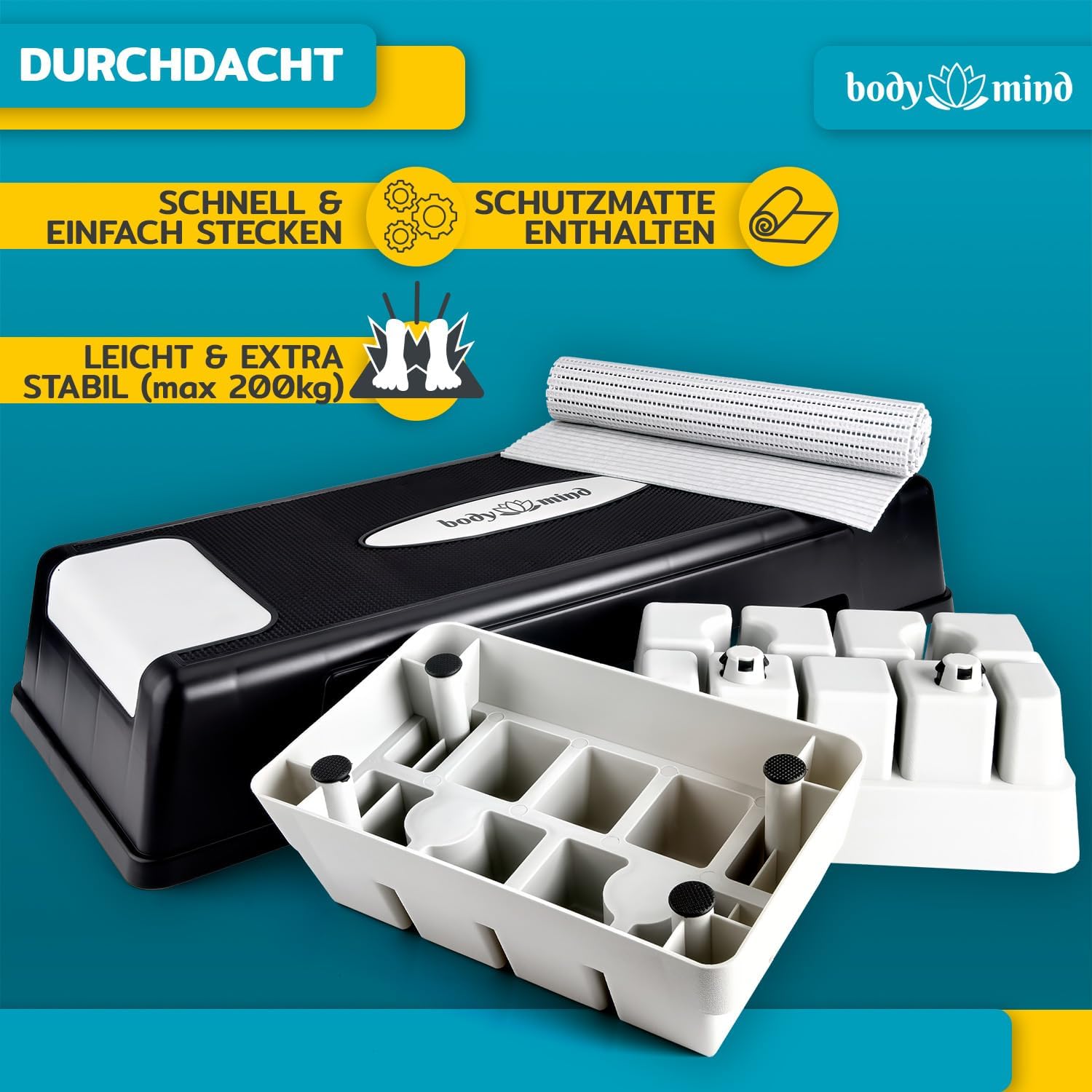 Thumbnail 1 de Body & Mind Aerobic Steppbrett Step-Bench mit Anti-Rutsch-Matte und kostenlosem Trainings-E-Book