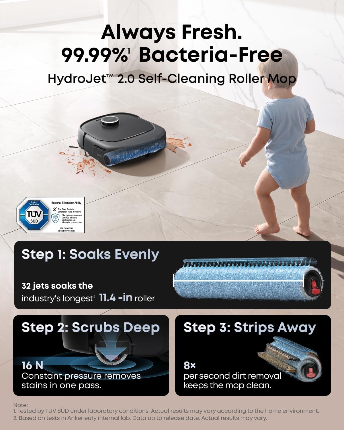 Detalle 2 de eufy E35 T210M Robot Vacuum and Mop, 35,000 Pa Suction, HydroJet 2.0