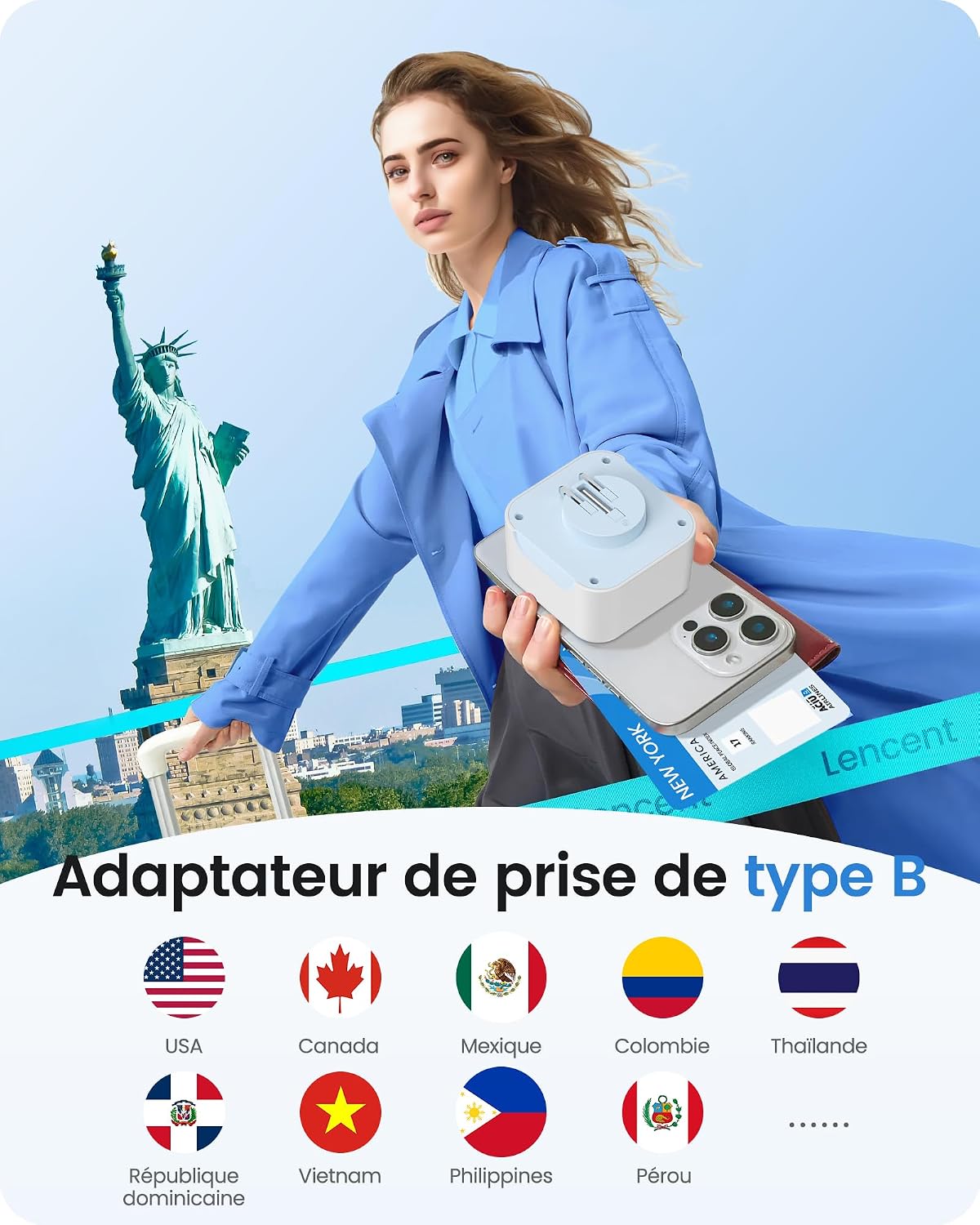 Thumbnail 1 de LENCENT Adaptateur Prise USA 6‑en‑1