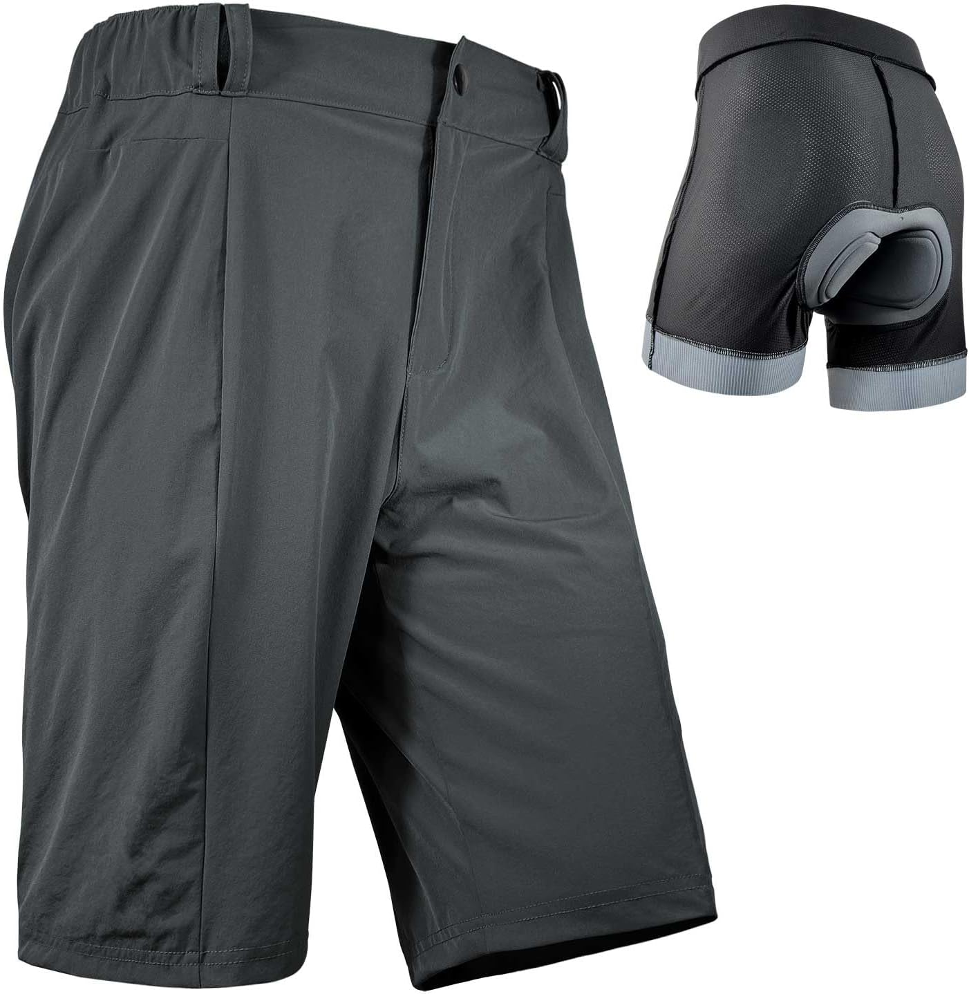 Detalle de Wulibike Transit 2-in-1 MTB-Radhose für Herren – kurze Baggy-Shorts mit gepolstertem Einsatz