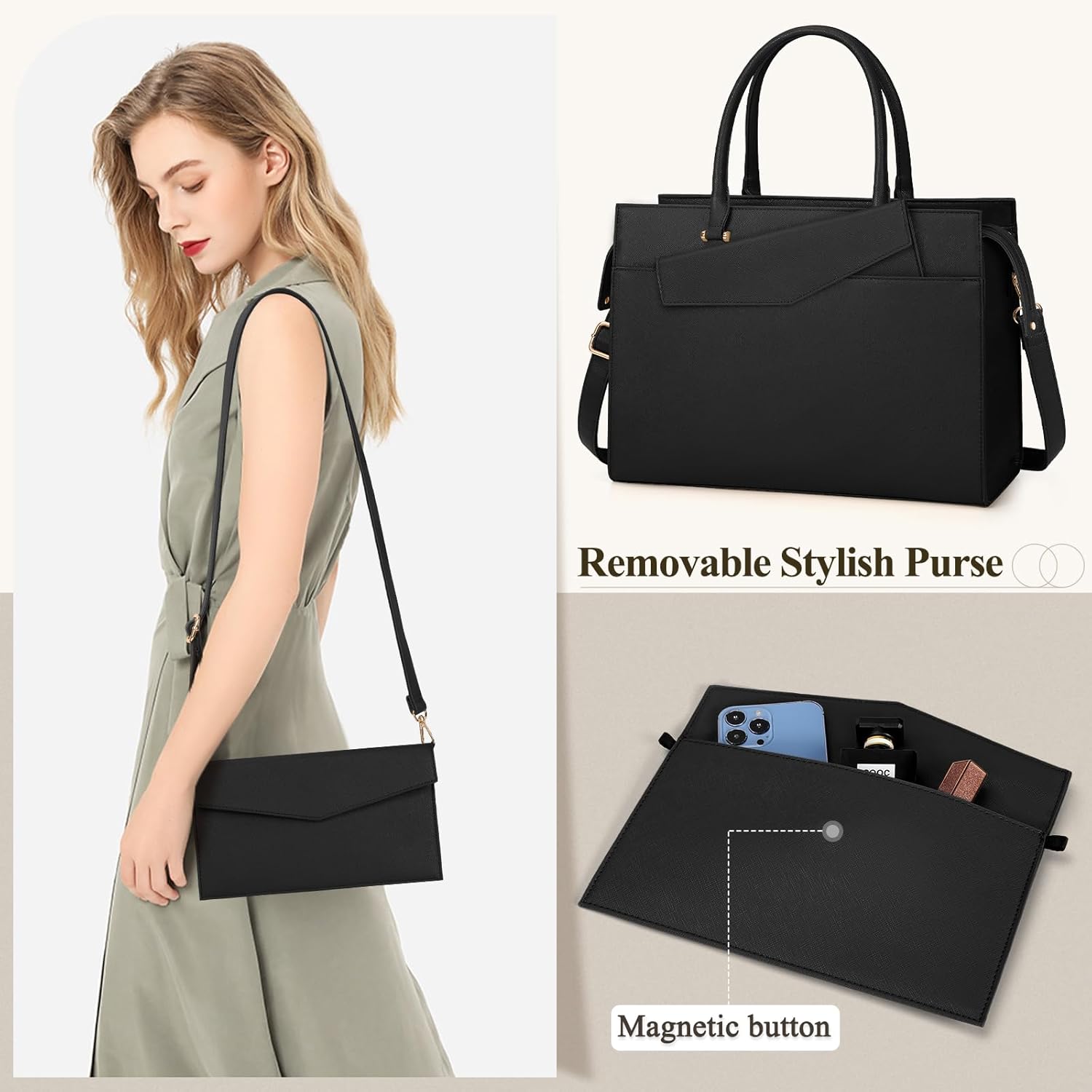 Thumbnail 5 de RAINSMORE Borsa porta PC donna impermeabile 15,6 pollici, grande tote a tracolla