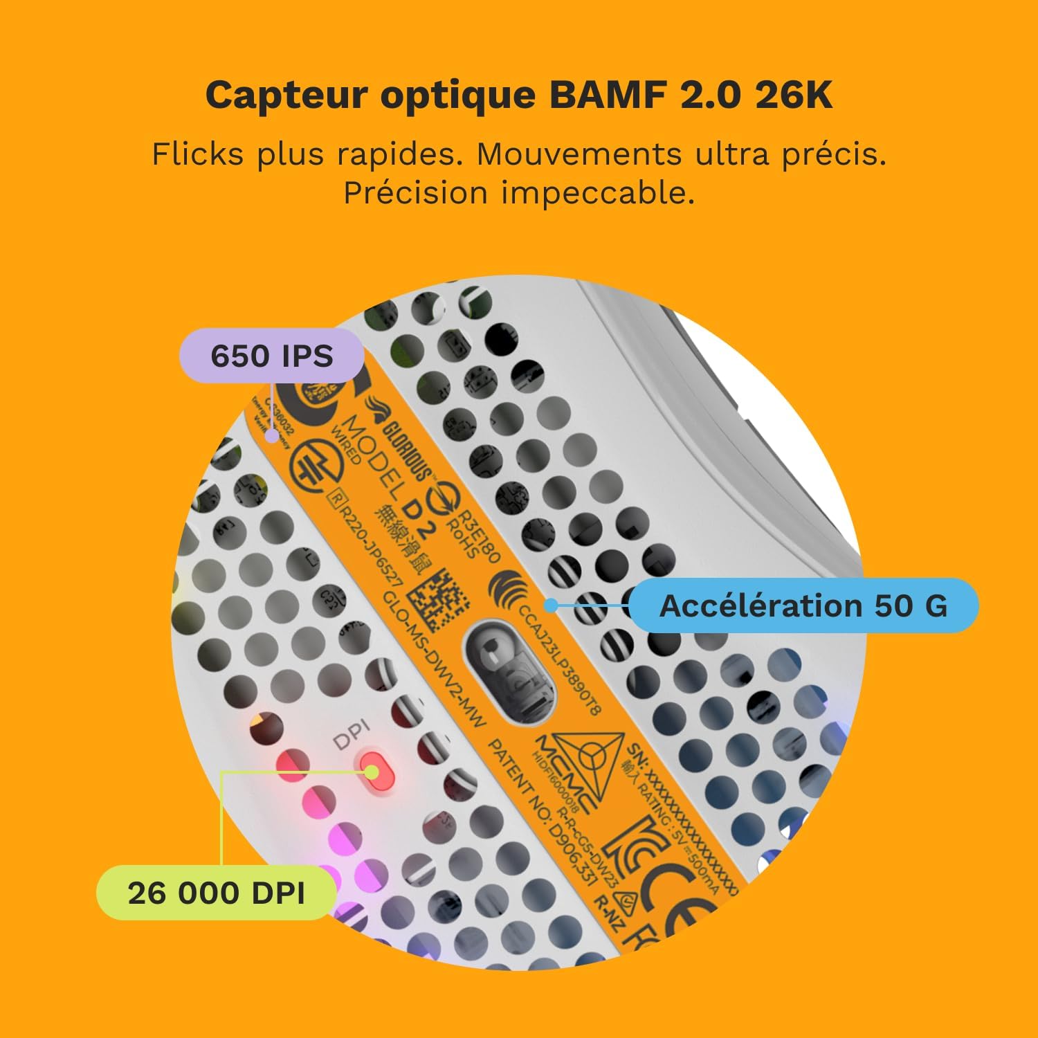 Thumbnail 5 de GLORIOUS Gaming Model D 2 filaire ergonomique 58 g, capteur optique 26K et 6 boutons programmables – Blanc