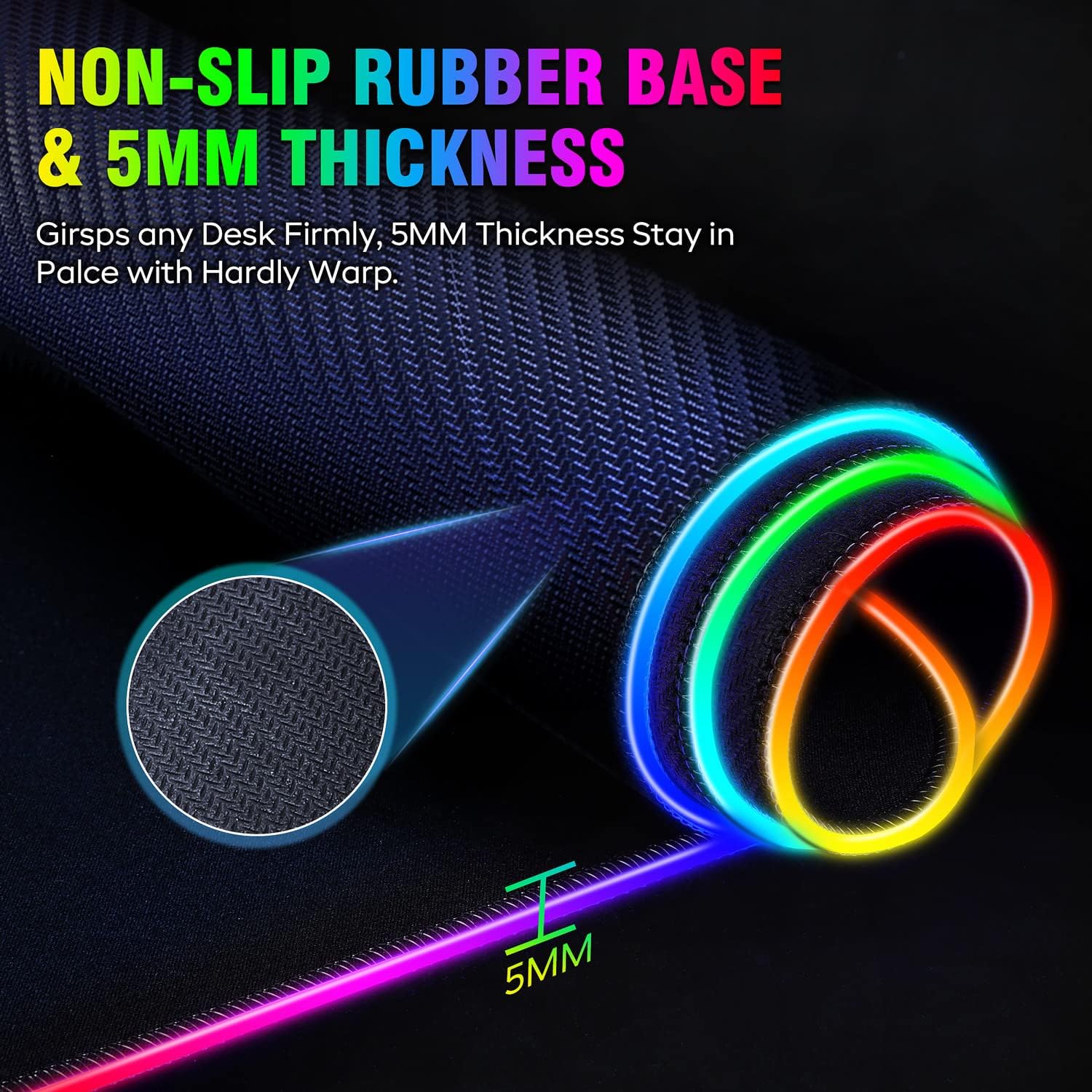 Detalle de Gimars RGB Gaming Mouse Pad XL (800x300x5mm) – Large, Non-Slip with 12 LED Modes