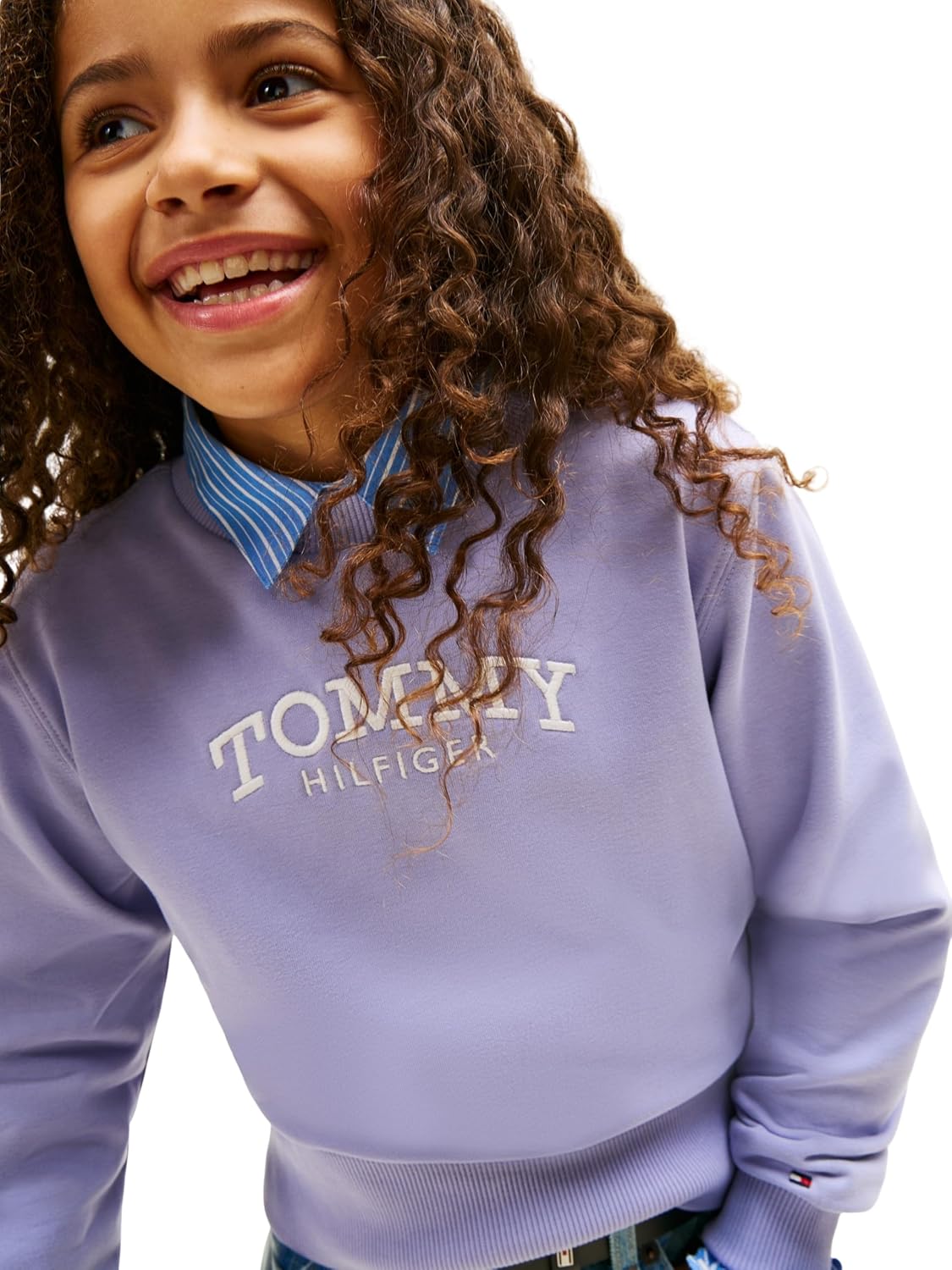 Detalle de Tommy Hilfiger Girls High Rib Hem Crew Neck Pullover Sweatshirt (Kg0kg08989)