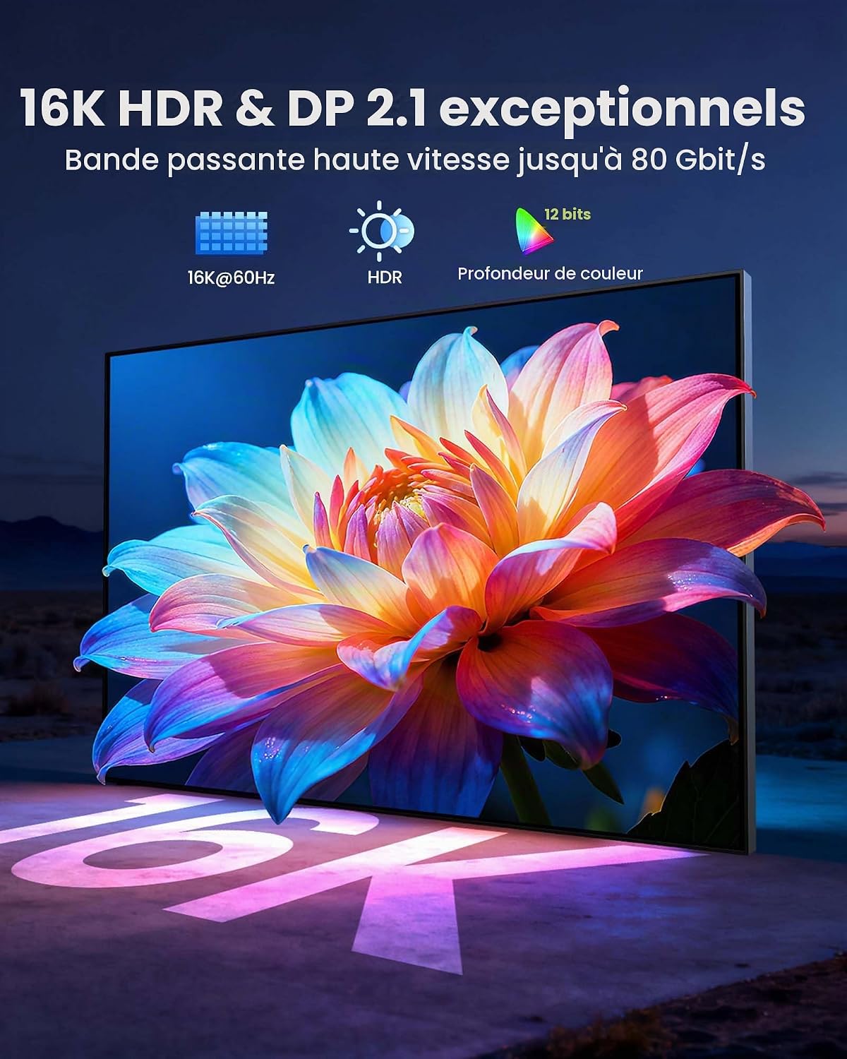 Detalle de Silkland USB-C-naar-DisplayPort 2.1-kabel, 2 m, 80 Gbps en unidirectioneel