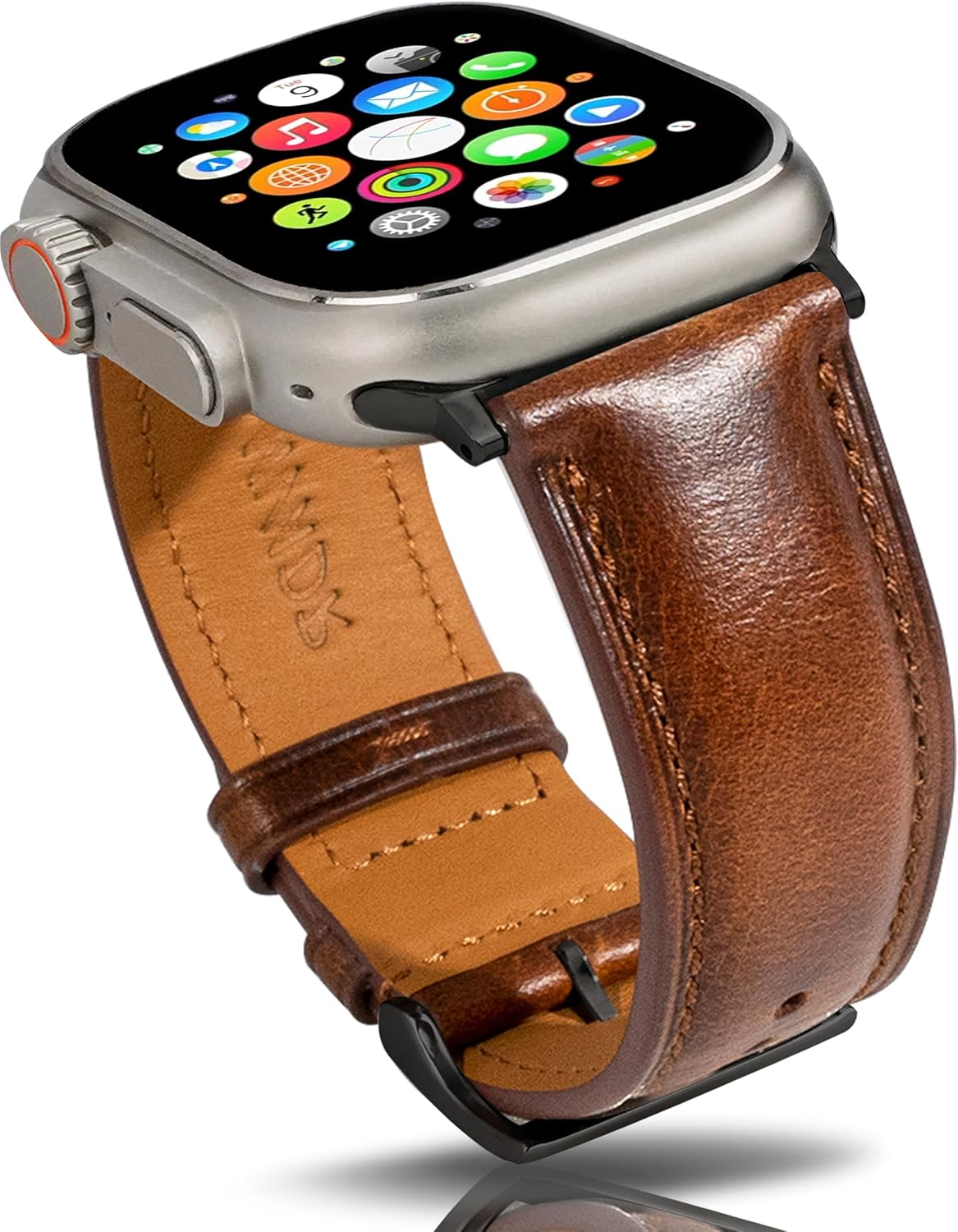 Detalle de Gomvadr Lederarmband für Apple Watch – 38–49 mm, Wachsöl-Leder, Edelstahl-Schnalle