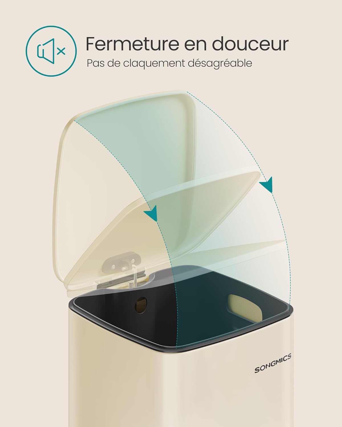 Thumbnail 5 de SONGMICS LTB593A02 – Poubelle de cuisine à pédale 30 L beige sable avec seau intérieur