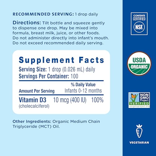 Detalle de Mommy's Bliss Organic Vitamin D Drops for Babies (0.11 Fl Oz, 400 IU per drop)