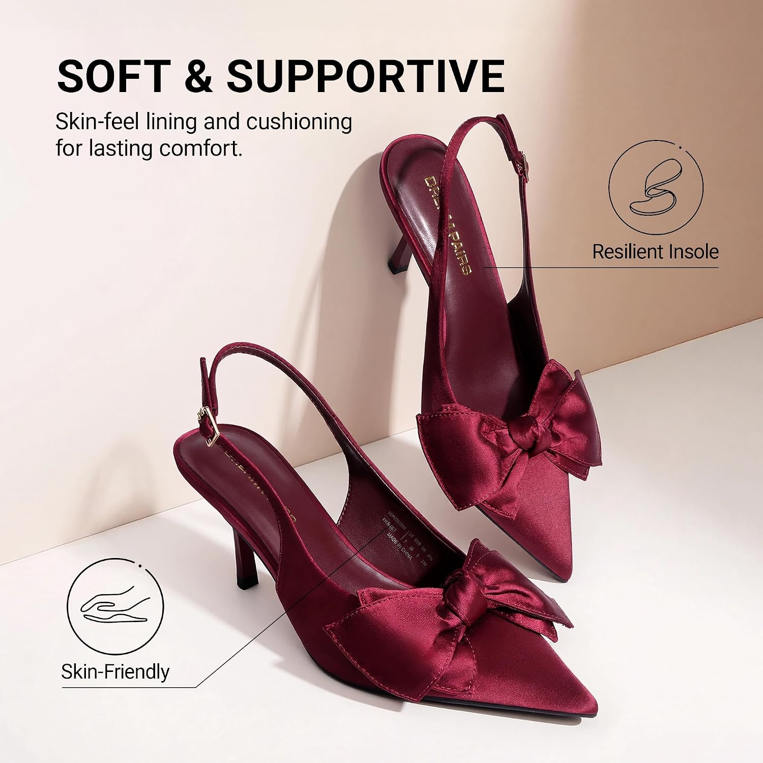 Detalle de DREAM PAIRS Slingback Stiletto Heels, 3-Inch Kitten Heel, Bow, Pointed Toe