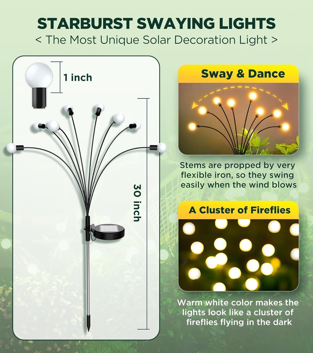 Detalle de ULAIYOHOME Solar Firefly Lights, 8 LEDs