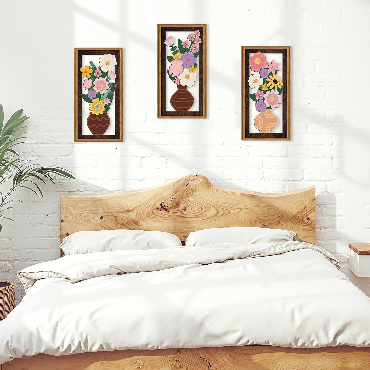 Detalle de ANHUIB 3 Pcs Boho Flower Wall Art 20x40cm