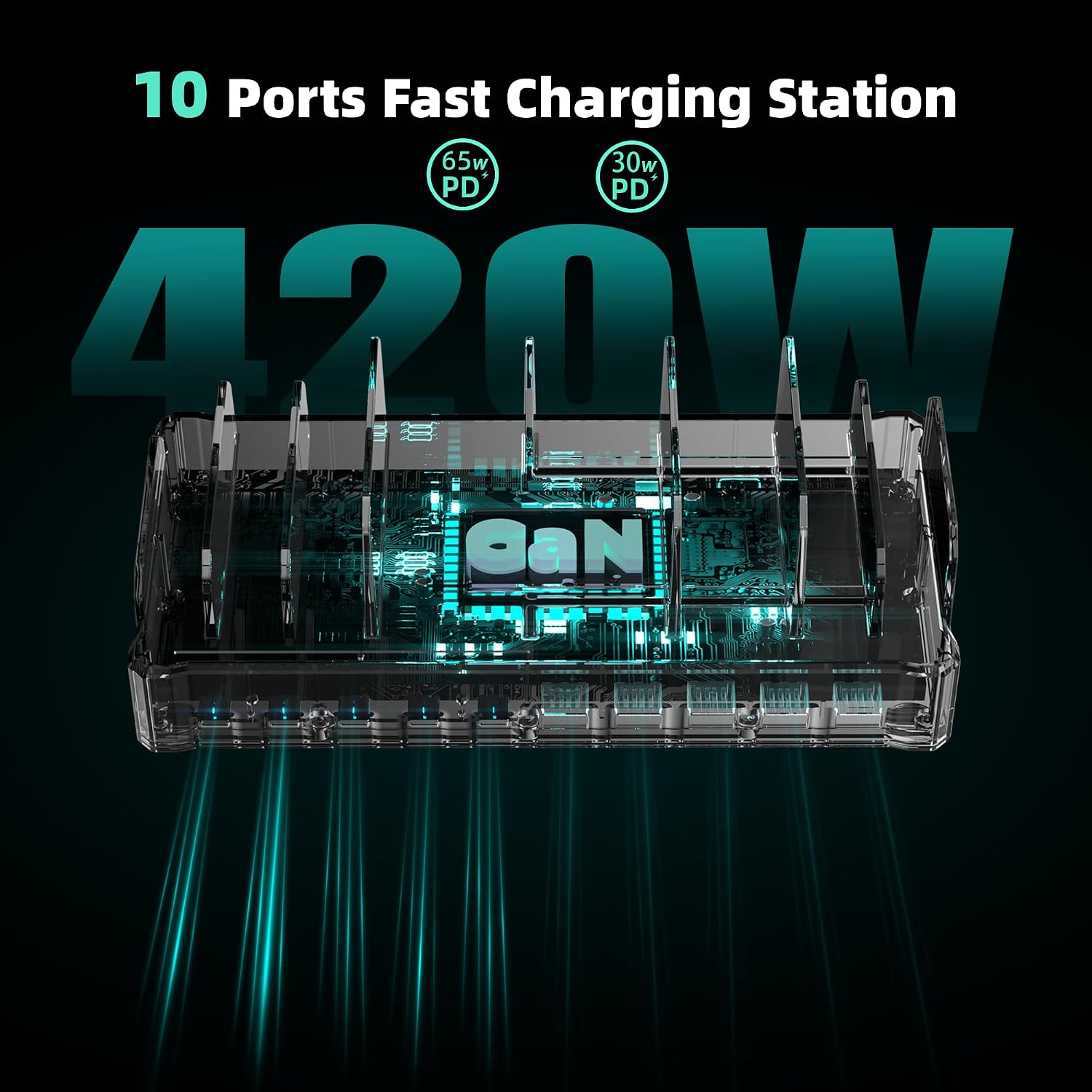 Detalle de Zobirez M10 420W 10-Port USB Charging Station with Dual 65W USB-C