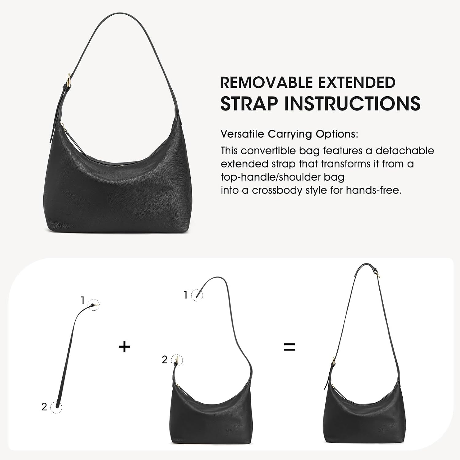 Detalle de Kattee Meduim Sacs Hobo pour femme en cuir véritable — sac à bandoulière polyvalent