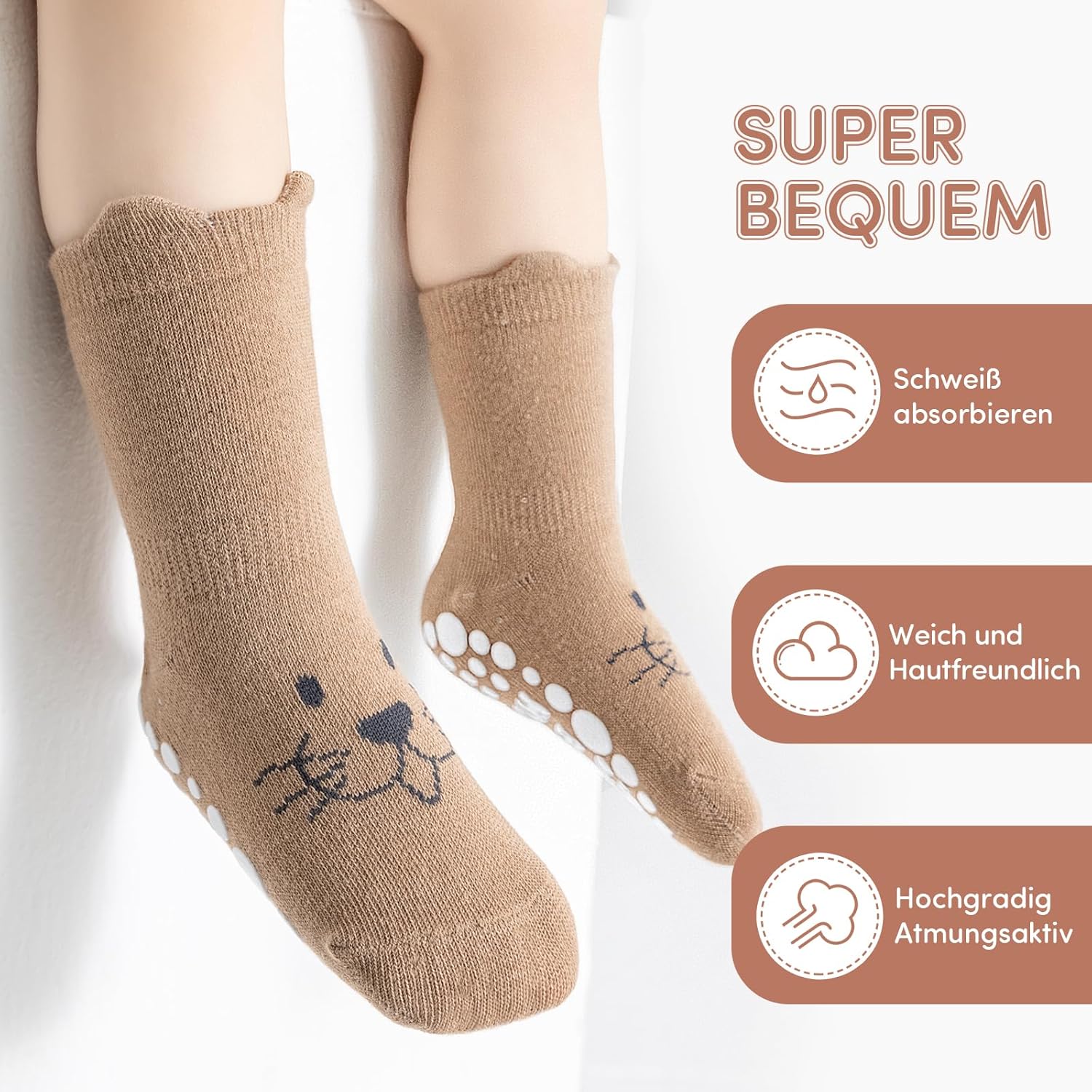 Detalle 2 de SockWaddles Stoppersocken Kinder Baby – 5 Paar Antirutsch-Socken aus Baumwolle mit ABS-Griffen